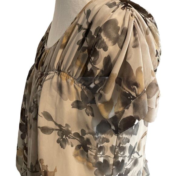 A.N.A. Sheer Top Size XL Gray Brown Cap Sleeve Elastic Waist Scoop Neck - Picture 13 of 13